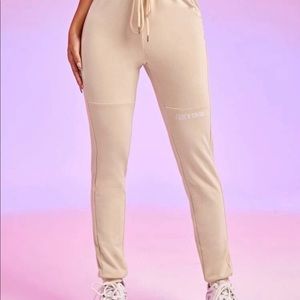SHEIN X Flaws Of Couture Drawstring Waist Letter Embroidery Sweatpants